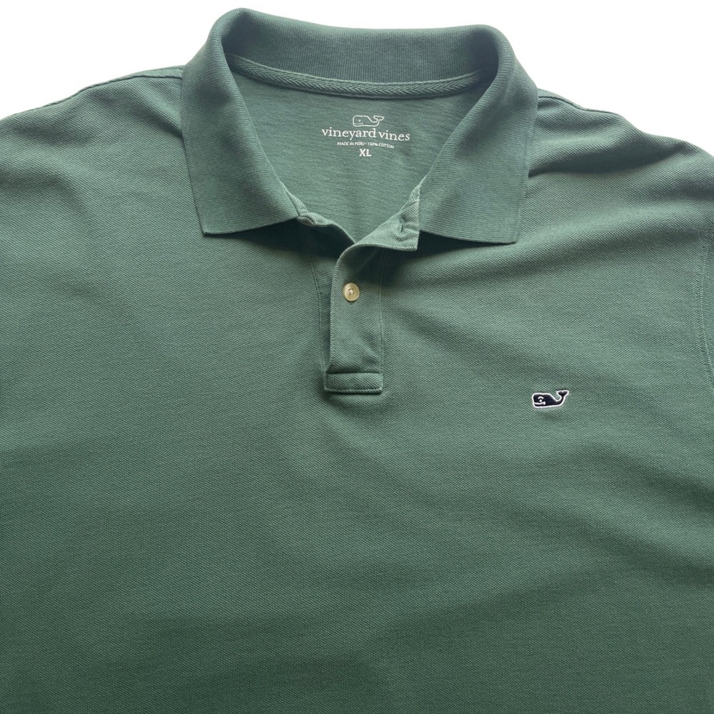 Vineyard Vines Long Sleeve Polo Mens XL Green Pique Whale Logo Preppy Classic